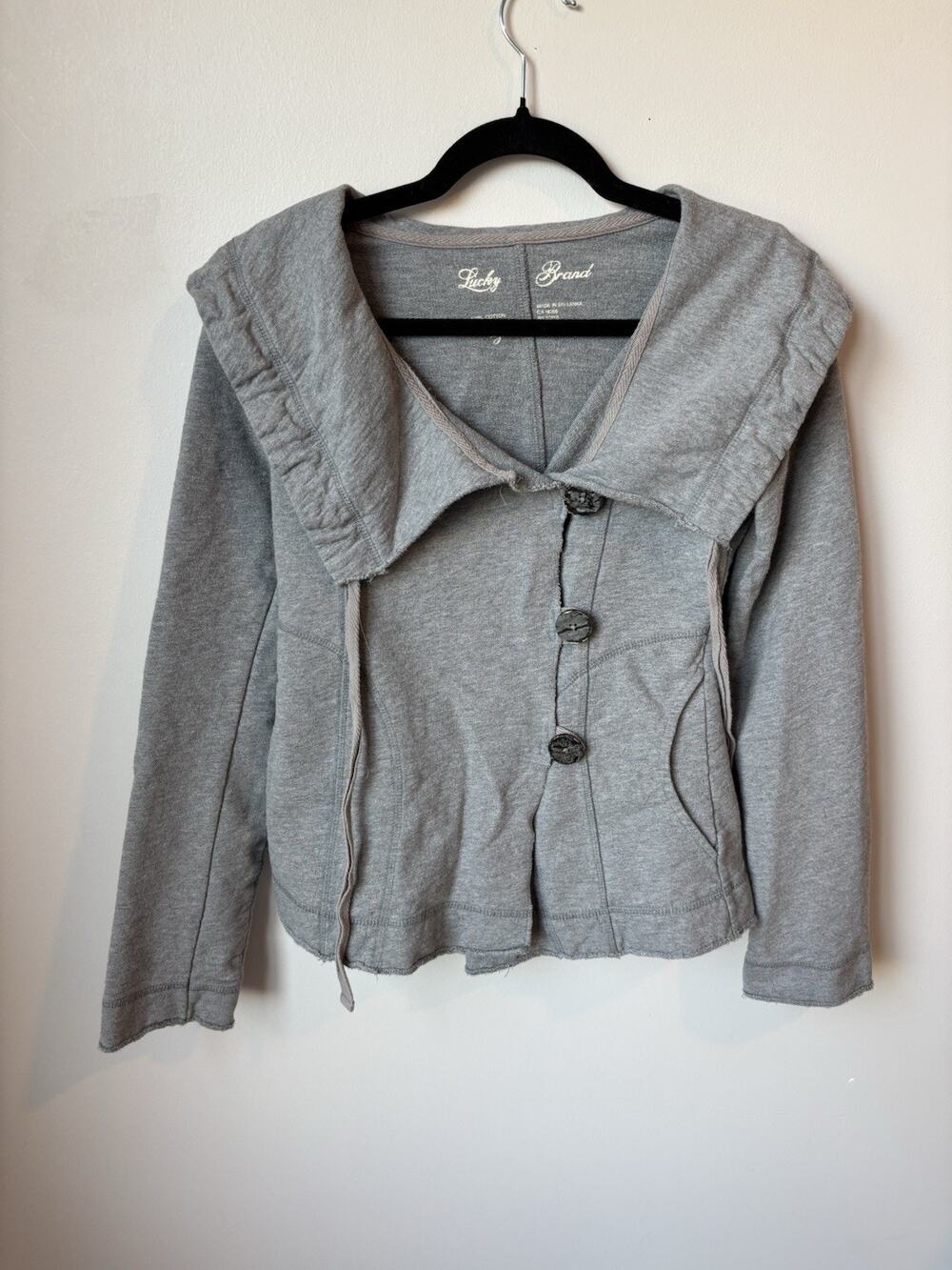 Lucky Brand Cotton Asymmetrical Button Up Gray Jacket Women Size 4